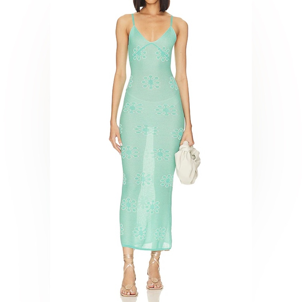 Asta Resort Aquamarine Blue Delilah Floral Knit Maxi Dress XL